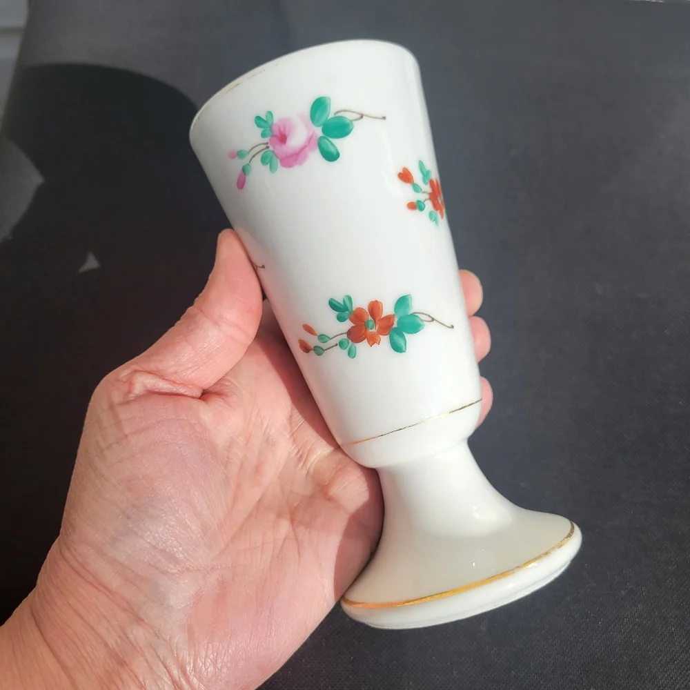 Vintage Porcelain Footed Vase ~ Flowers ~ Mazagran Style Cup?~ Pretty!